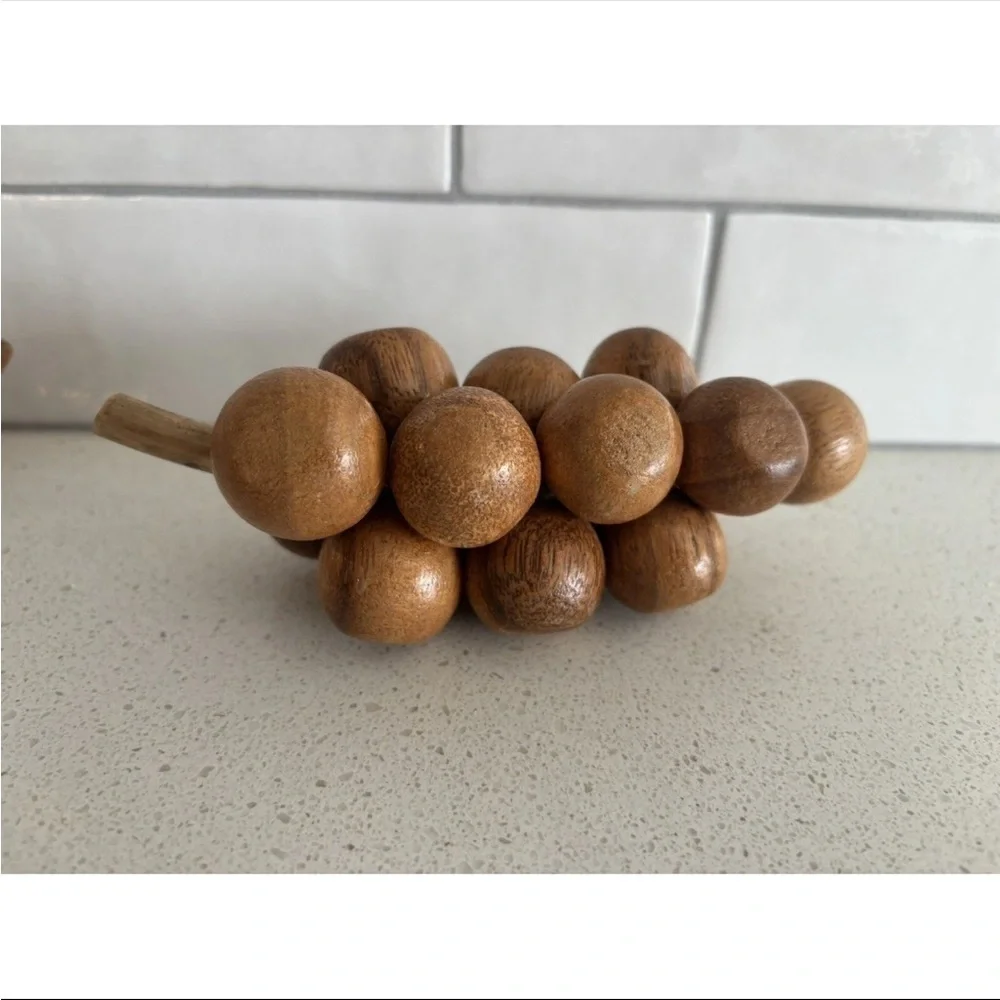 Vintage Hand Carved Wooden Fruit- 5 PIECE SET - Great Display Mid Century Modern